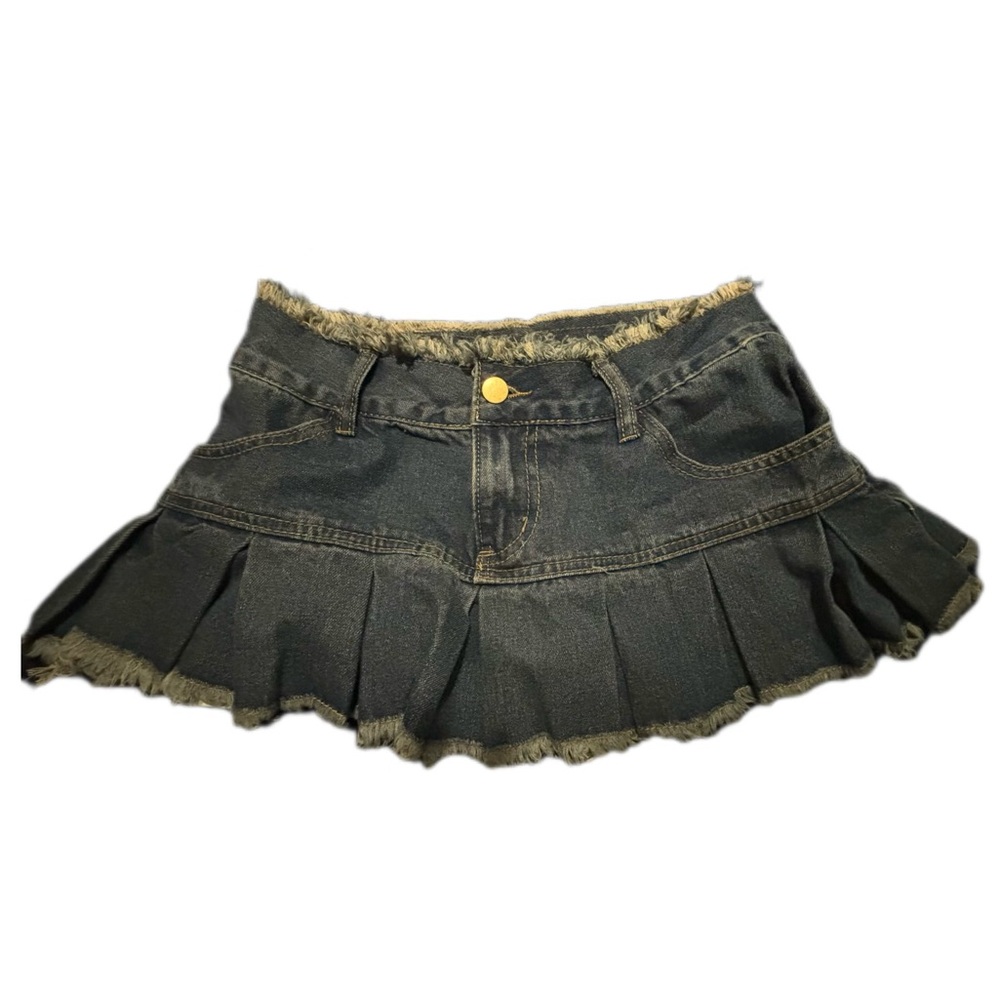 Trim Pleated Denim Skirt